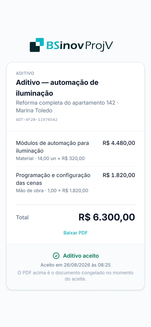 Aditivo aprovado pelo cliente no celular